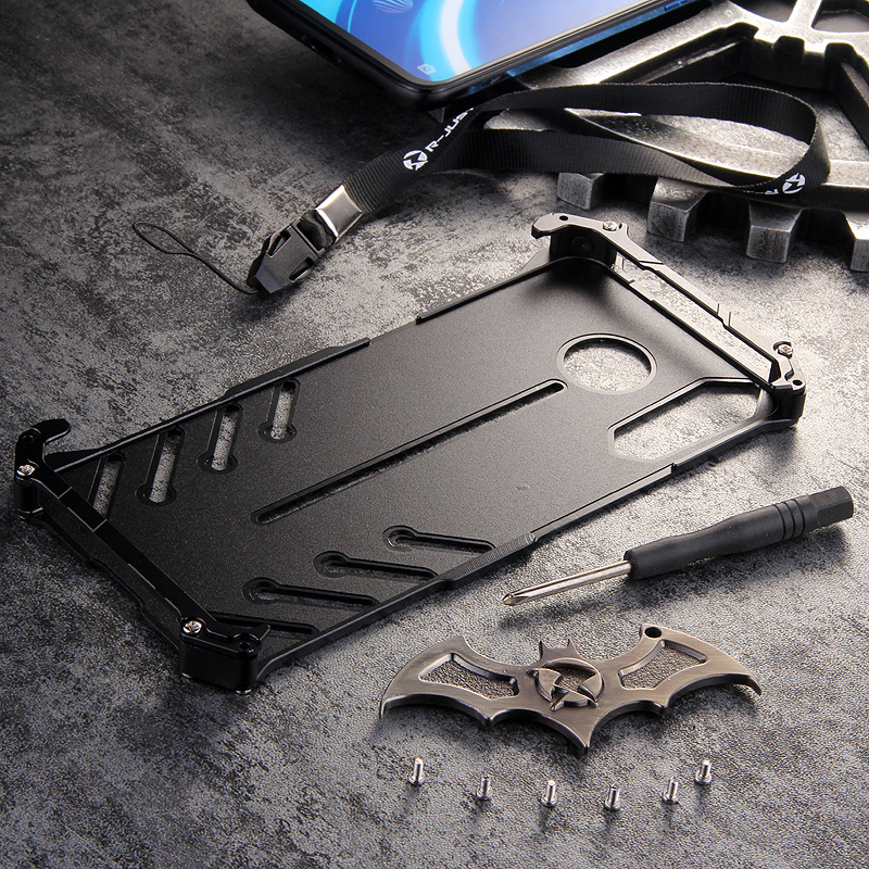 R-Just Batman Shockproof Aluminum Shell Metal Case with Custom Batarang Stent for vivo iQOO