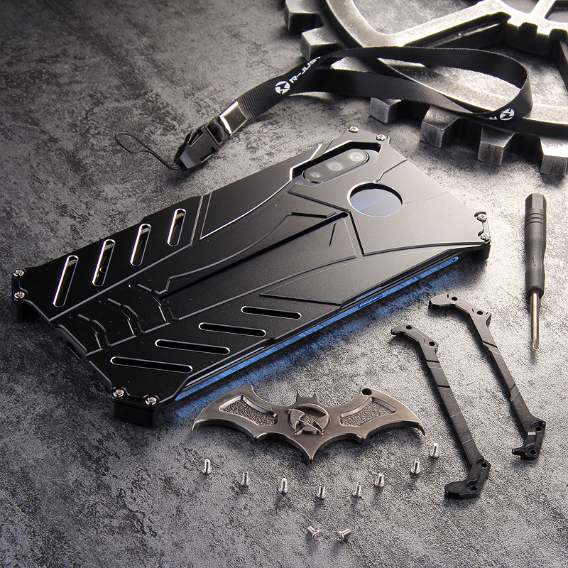 R-Just Batman Shockproof Aluminum Shell Metal Case with Custom Batarang Stent for vivo iQOO