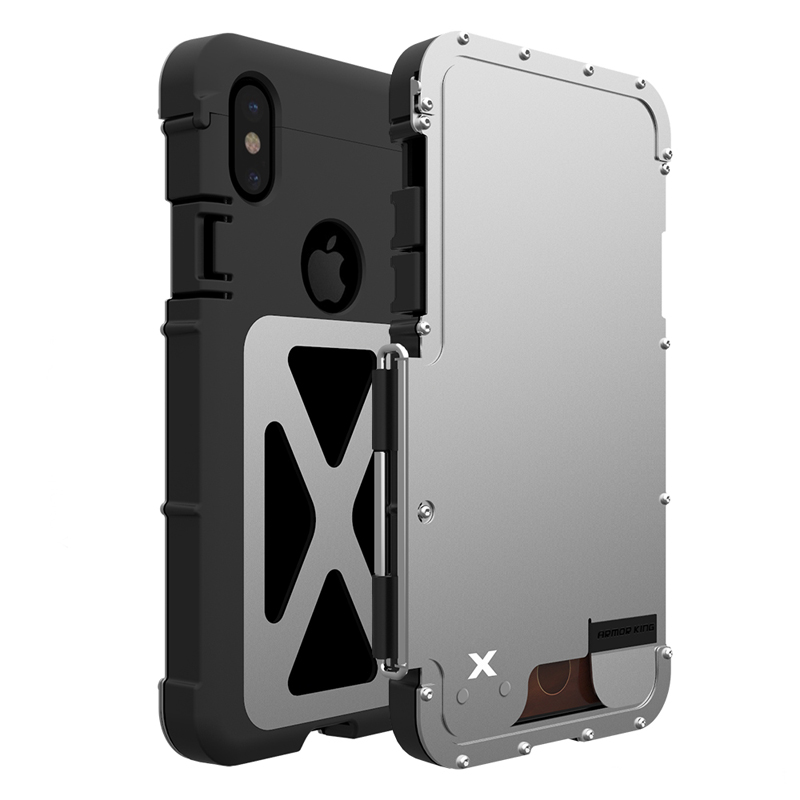 Armor King Iron Man Luxury Shockproof Stainless Steel Aluminum Metal Flip Case Cover for Apple iPhone X