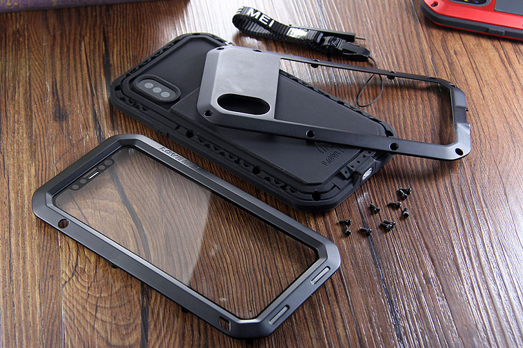 LOVE MEI Powerful Water Resistant Shockproof Dust/Dirt/Snow Proof Aluminum Metal Outdoor Gorilla Glass Heavy Duty Case Cover for Apple iPhone X