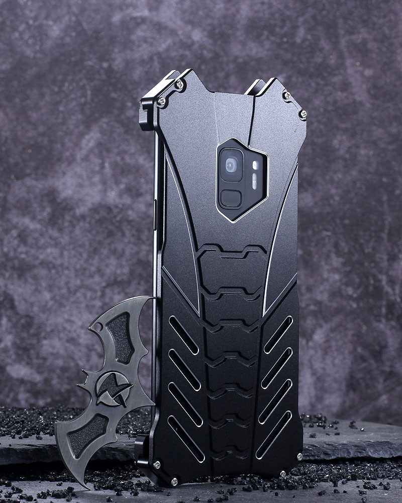 R-Just Batman Shockproof Aluminum Shell Metal Case with Custom Batarang Stent for Samsung Galaxy S9 Plus & Samsung Galaxy S9