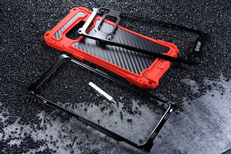 R-Just Amira Heavy Duty Dirtproof Shockproof Rainproof Aluminum Metal Bumper Carbon Fiber Back Cover Case for Samsung Galaxy Note 8
