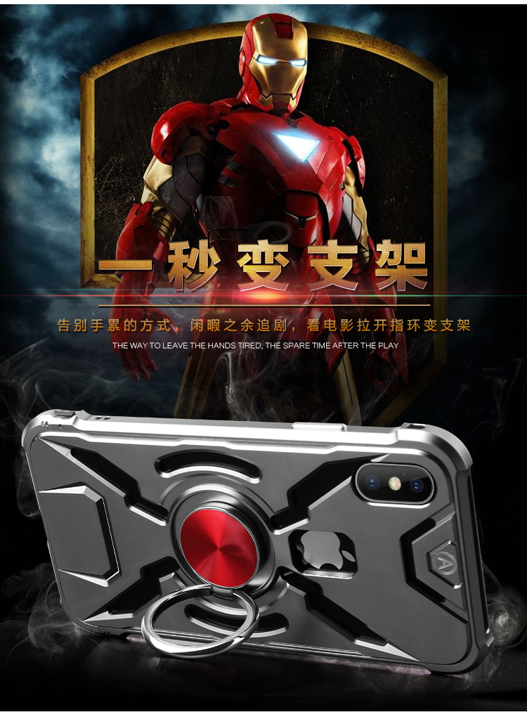 WK Iron Man Military Grade Shockproof Screw-less Metal Case w/ Ring Holder for Apple iPhone X