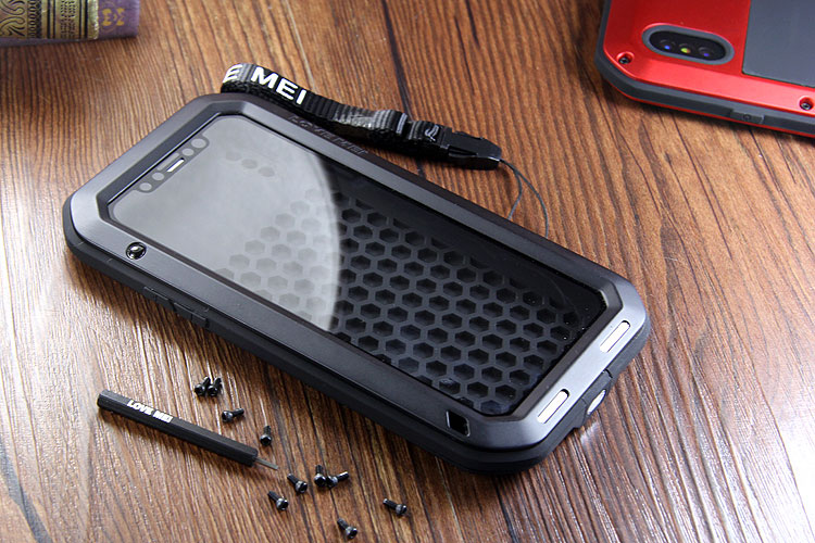 LOVE MEI Powerful Water Resistant Shockproof Dust/Dirt/Snow Proof Aluminum Metal Outdoor Gorilla Glass Heavy Duty Case Cover for Apple iPhone X