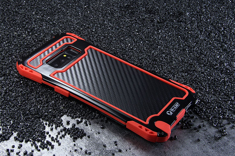 R-Just Amira Heavy Duty Dirtproof Shockproof Rainproof Aluminum Metal Bumper Carbon Fiber Back Cover Case for Samsung Galaxy Note 8