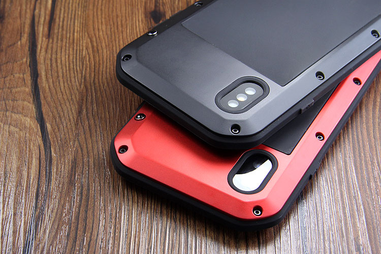 LOVE MEI Powerful Water Resistant Shockproof Dust/Dirt/Snow Proof Aluminum Metal Outdoor Gorilla Glass Heavy Duty Case Cover for Apple iPhone X