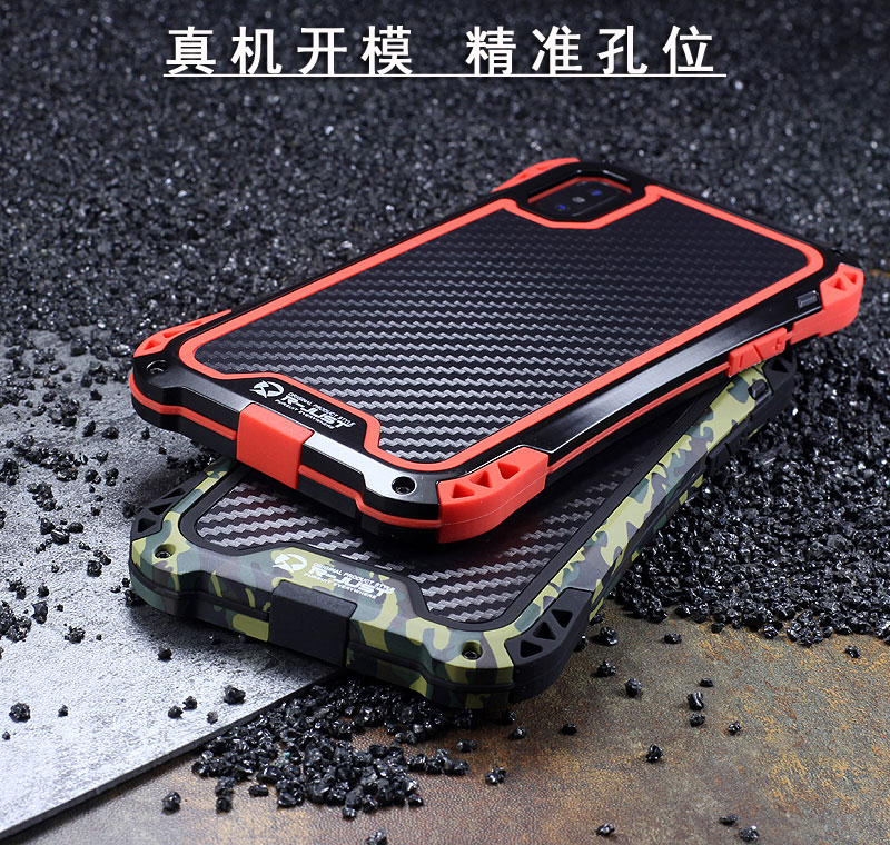 R-Just Amira Heavy Duty Dirtproof Shockproof Rainproof Aluminum Metal Bumper Carbon Fiber Back Cover Case for Apple iPhone X
