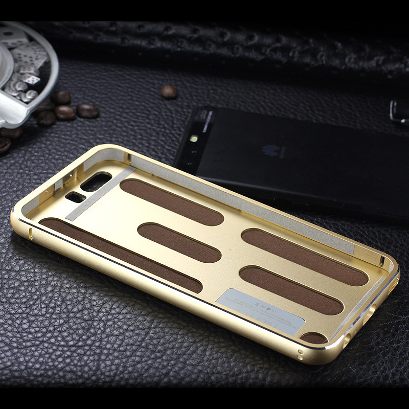 iMatch Luxury Aluminum Metal Bumper Premium Genuine Leather Back Cover Case for Huawei P10 Plus & Huawei P10