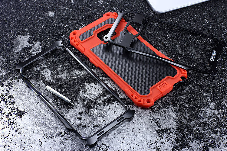 R-Just Amira Heavy Duty Dirtproof Shockproof Rainproof Aluminum Metal Bumper Carbon Fiber Back Cover Case for Samsung Galaxy S7 G9300/ S7 Edge G9350