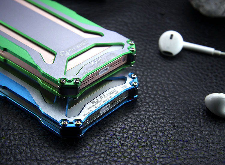 R-JUST GUNDAM Aerospace Aluminum Contrast Color Shockproof Metal Shell Outdoor Protection Protective Case for Apple iPhone SE/5S/5C/5