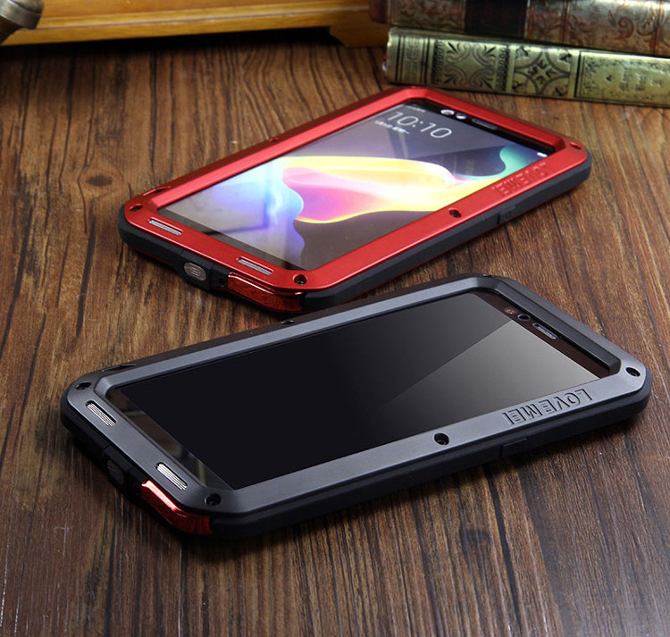 LOVE MEI Powerful Water Resistant Shockproof Dust/Dirt/Snow Proof Aluminum Metal Outdoor Gorilla Glass Heavy Duty Case Cover for OPPO R11s