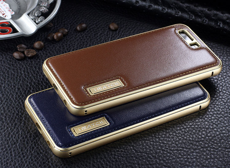 iMatch Luxury Aluminum Metal Bumper Premium Genuine Leather Back Cover Case for Huawei P10 Plus & Huawei P10