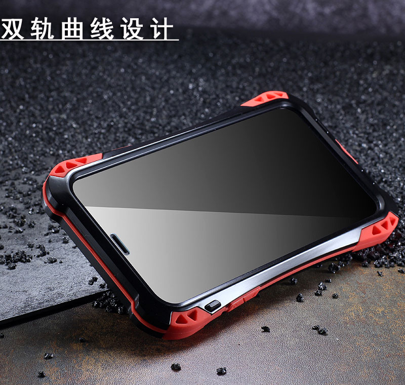 R-Just Amira Heavy Duty Dirtproof Shockproof Rainproof Aluminum Metal Bumper Carbon Fiber Back Cover Case for Apple iPhone X