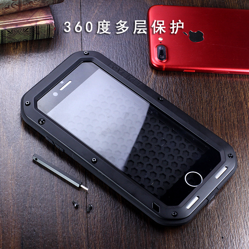 LOVE MEI Powerful Water Resistant Shockproof Dust/Dirt/Snow Proof Aluminum Metal Outdoor Gorilla Glass Heavy Duty Case Cover for Apple iPhone 7 Plus & iPhone 7