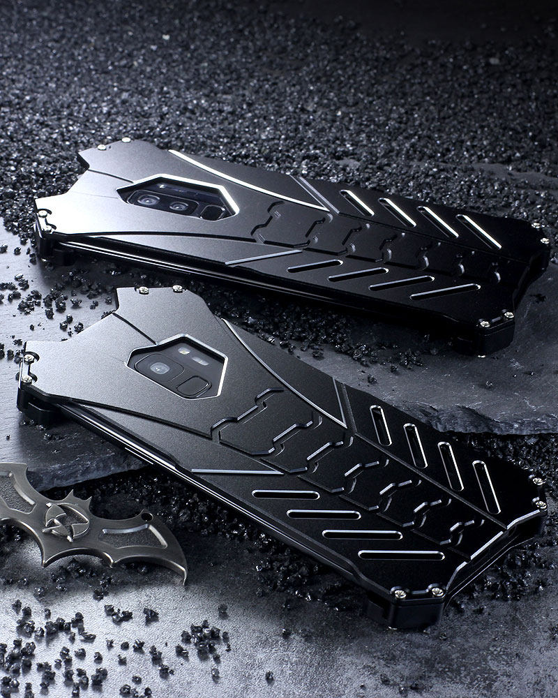 R-Just Batman Shockproof Aluminum Shell Metal Case with Custom Batarang Stent for Samsung Galaxy S9 Plus & Samsung Galaxy S9