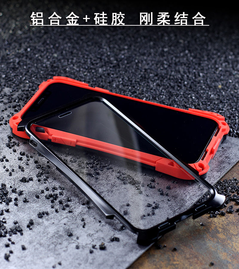 R-Just Amira Heavy Duty Dirtproof Shockproof Rainproof Aluminum Metal Bumper Carbon Fiber Back Cover Case for Apple iPhone X