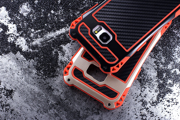 R-Just Amira Heavy Duty Dirtproof Shockproof Rainproof Aluminum Metal Bumper Carbon Fiber Back Cover Case for Samsung Galaxy S7 G9300/ S7 Edge G9350