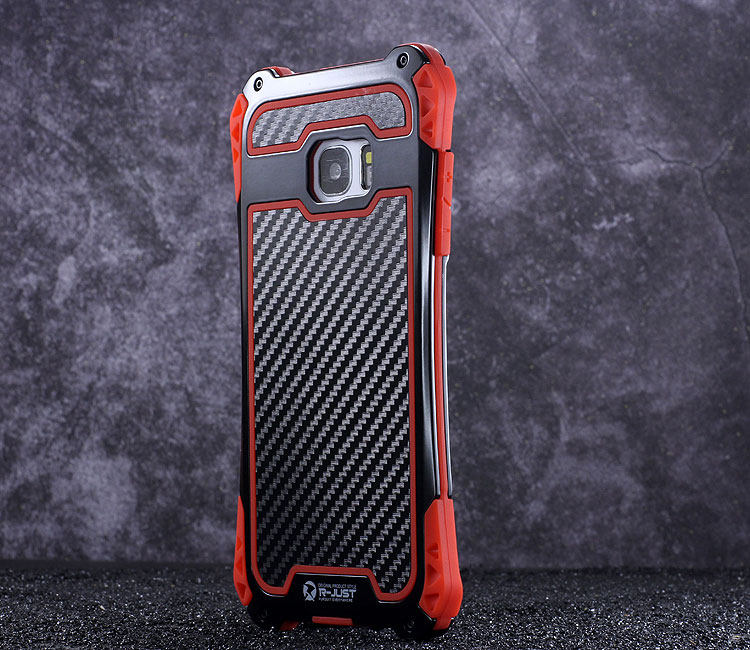 R-Just Amira Heavy Duty Dirtproof Shockproof Rainproof Aluminum Metal Bumper Carbon Fiber Back Cover Case for Samsung Galaxy S7 G9300/ S7 Edge G9350