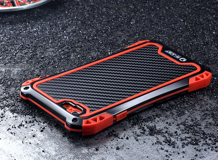 R-JUST Amira Heavy Duty Dirtproof Shockproof Rainproof Aluminum Metal Bumper Carbon Fiber Back Cover Case for Apple iPhone 6S/6 & iPhone 6S Plus/6 Plus & iPhone SE/5S/5