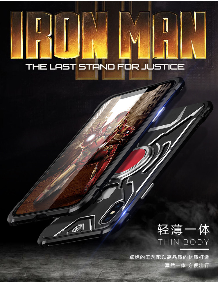 WK Iron Man Military Grade Shockproof Screw-less Metal Case w/ Ring Holder for Apple iPhone X