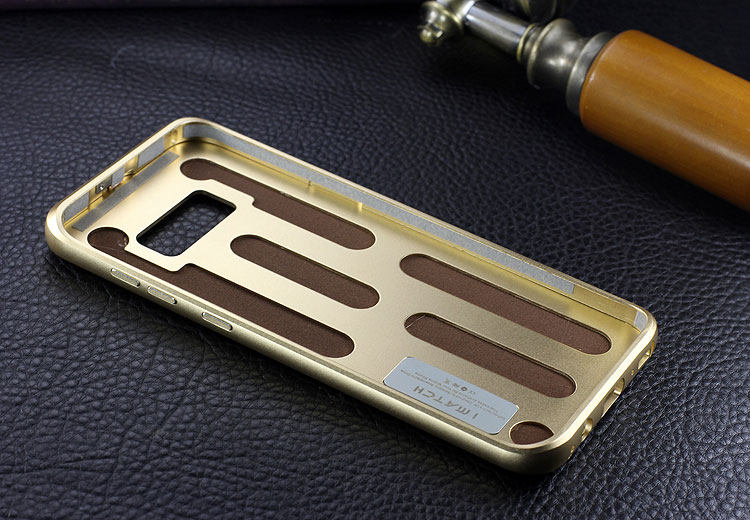 iMatch Luxury Aluminum Metal Bumper Premium Genuine Leather Back Cover Case for Samsung Galaxy S8 Plus/S8