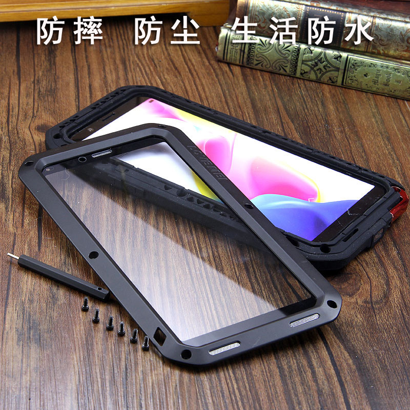 LOVE MEI Powerful Water Resistant Shockproof Dust/Dirt/Snow Proof Aluminum Metal Outdoor Gorilla Glass Heavy Duty Case Cover for OPPO R11s