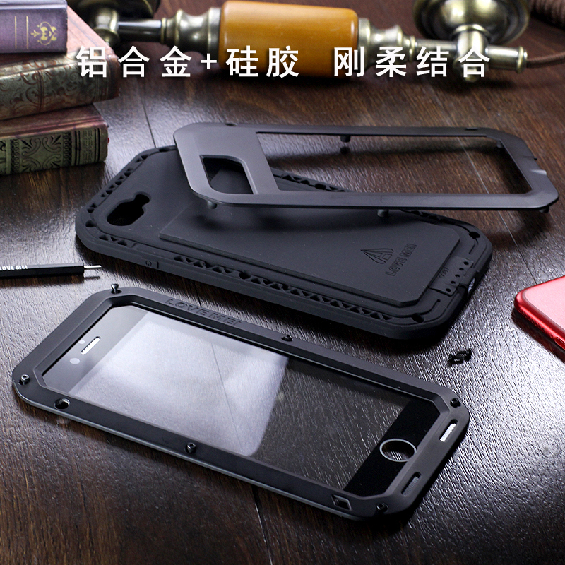 LOVE MEI Powerful Water Resistant Shockproof Dust/Dirt/Snow Proof Aluminum Metal Outdoor Gorilla Glass Heavy Duty Case Cover for Apple iPhone 7 Plus & iPhone 7