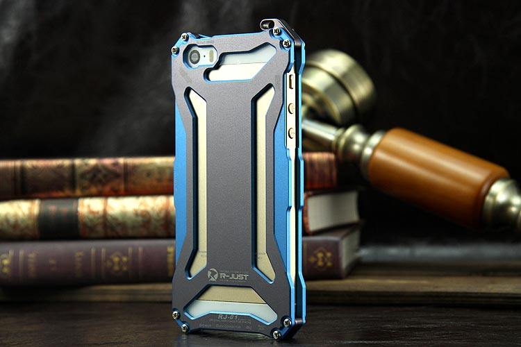 R-JUST GUNDAM Aerospace Aluminum Contrast Color Shockproof Metal Shell Outdoor Protection Protective Case for Apple iPhone SE/5S/5C/5