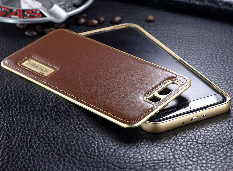 iMatch Luxury Aluminum Metal Bumper Premium Genuine Leather Back Cover Case for Huawei P10 Plus & Huawei P10