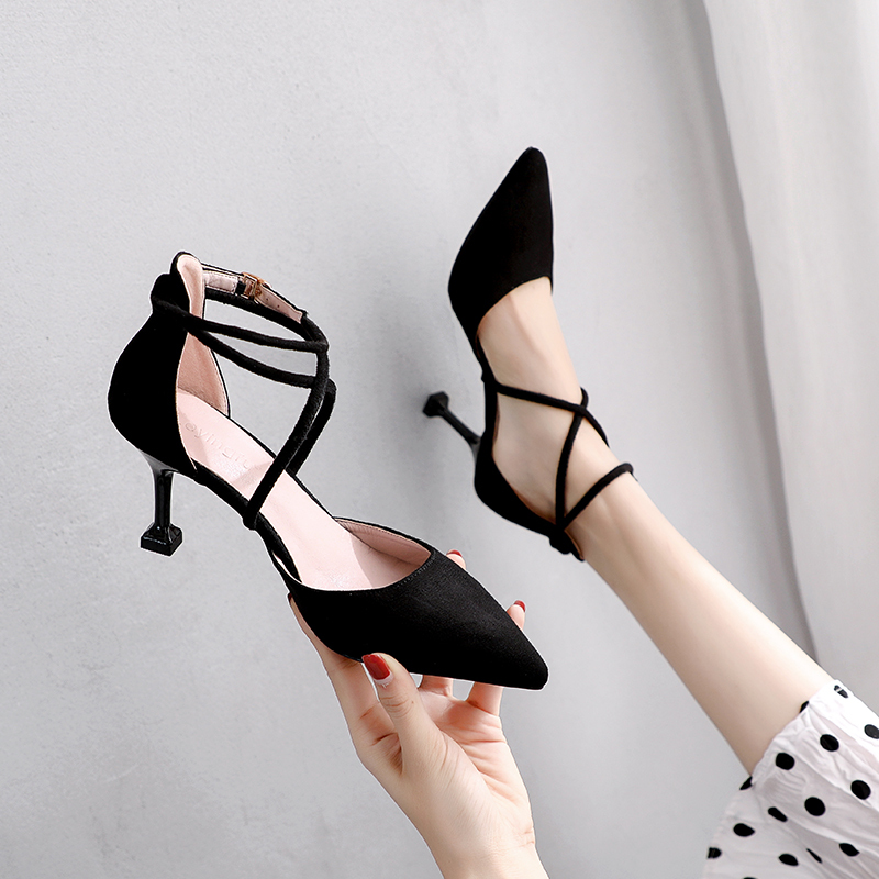 Women's Single Shoes with 5cm Thin Heels, Medium Heels, 2025 Spring New Style, Shallow Pointed Toe, 7cm High Heels, Strap, Nude Color Wedding Shoes