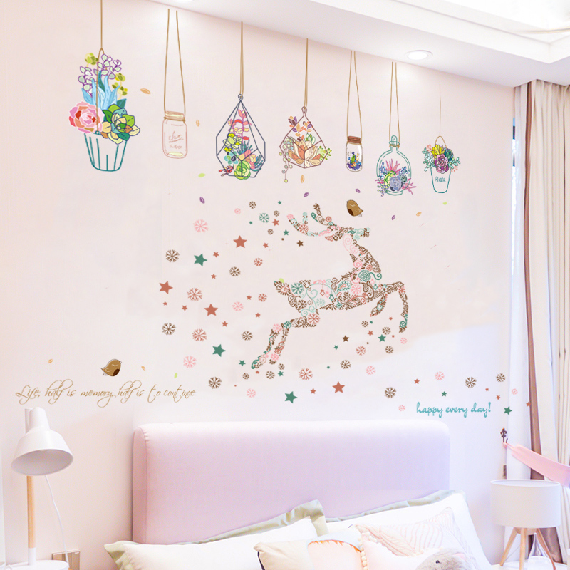 Headboard sticker decoration small pattern room Teenage Girl Bedroom Wall Cozy Background Wall Wall Stickers Furniture