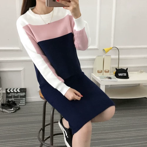 Осенний трикотажный комплект, свитер, шерстяное платье, куртка, лонгслив, коллекция 2021, в корейском стиле