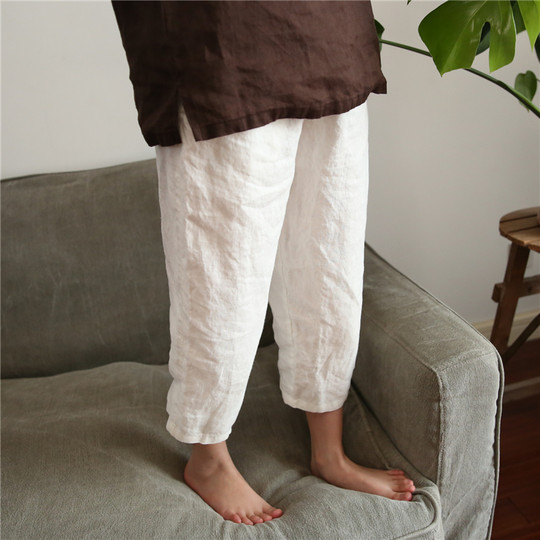 Qiji Original Summer New Product Medium and Large Children's White Cropped Pants Boys and Girls Linen Casual Pants Literary Style