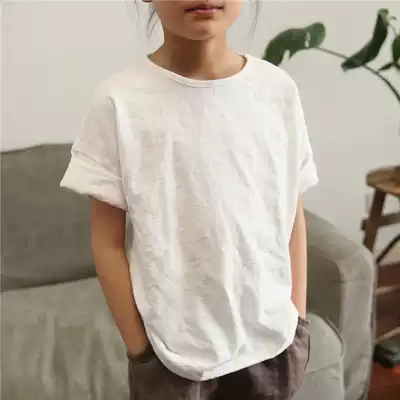 Summer new children's clothing Girls and boys pure cotton solid color short-sleeved T-shirt children's slub cotton wild washed T-shirt