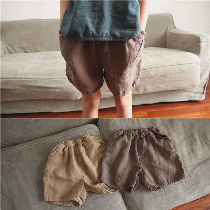 Original Summer New Pint Children Dress Children Linen Shorts Boys Girls Washed Casual Cotton Linen Hot Pants 50% Literary Fan