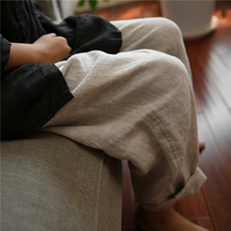 Seven sets of spring and autumn new childrens clothing childrens linen leisure trousers boys and girls cotton linen art style pants solid color