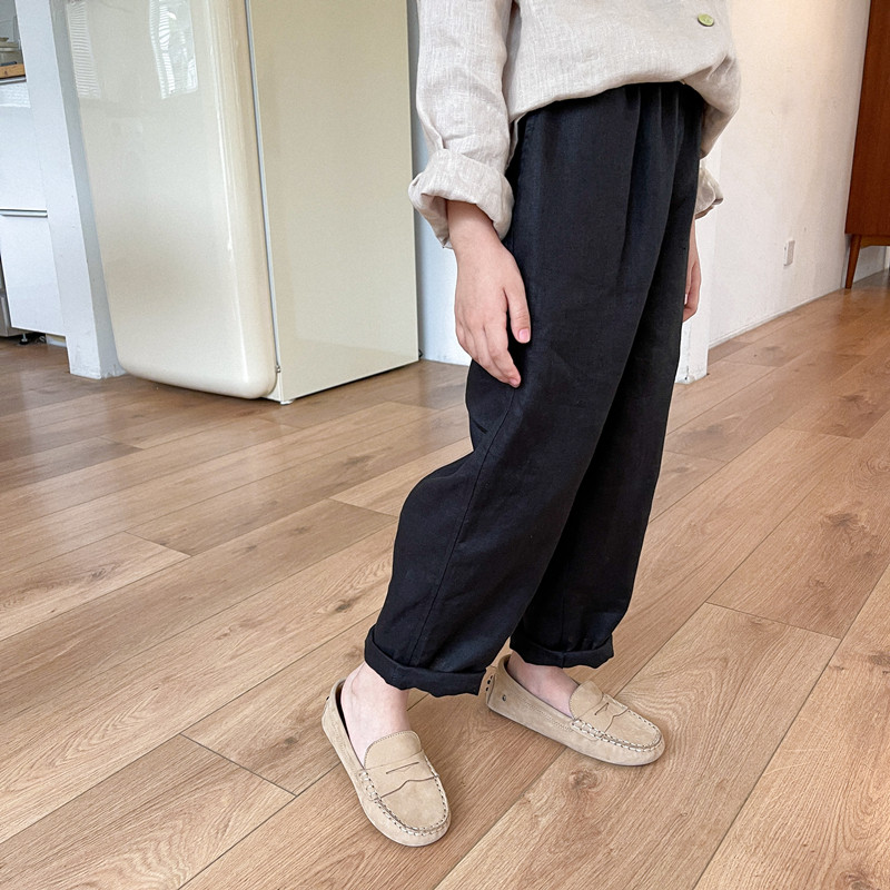 New Products Spring Autumn Children's Clothing Children Pure Color Linen Wash Casual Long Pants Boy Girl Luo Turnip Cotton Linen Pants Art