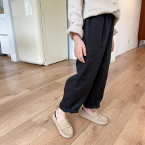 New spring and autumn childrens clothing childrens solid color linen sand wash casual trousers boys and girls radish cotton linen pants art