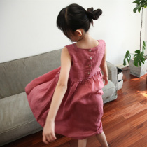 Mori literature and childrens cotton and linen skirt long parent-child new sleeveless linen dress