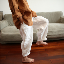 Seven sets of spring and autumn new childrens clothing boys and girls linen white trousers childrens leisure Art solid color cotton linen pants