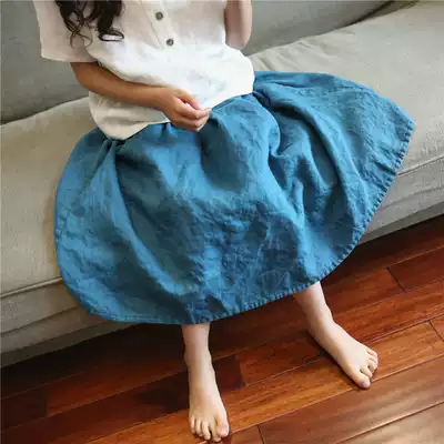 Original new spring and autumn and summer children's clothing girls long skirt cotton and linen solid color children's linen half skirt long literary style