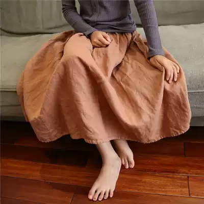 Seven original spring and autumn new children's clothing girls linen solid color skirt literary fan Children's Sen skirt long section