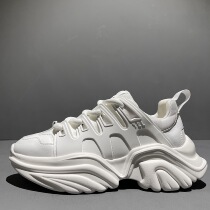 Europe Station 2022 Spring Summer Season New Bull Leather Thick Bottom Heightening Light Old Daddy Shoes Sports Casual Pine Pastry Little White Shoes