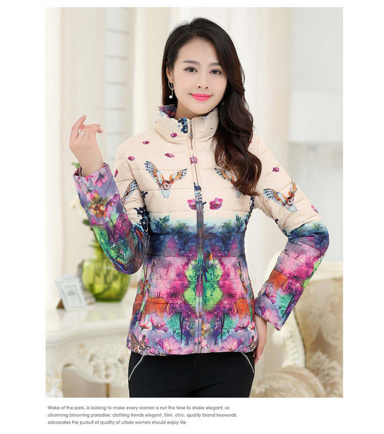 Mùa đông mới in thời trang Hàn Quốc xuống bông pad phụ nữ áo ngắn XL cotton nhỏ clothing quần áo phụ nữ áo thun nữ
