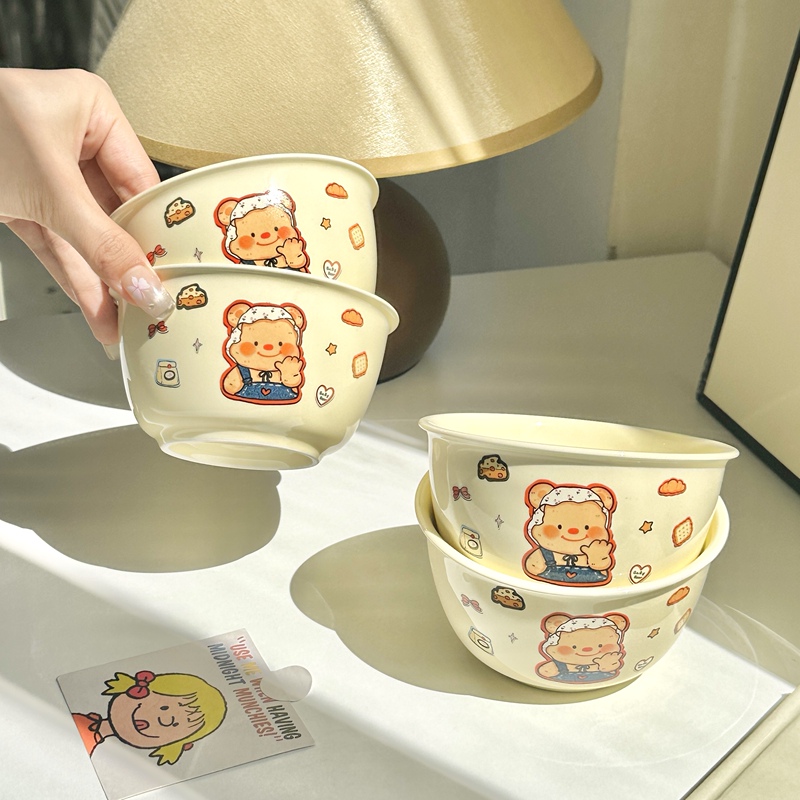 Beautiful Bowl for Girls, Cute Bowl for Girls, Good-Looking Bowl, Cute Wonton Bowl, Cartoon Cream Bear Rice Bowl