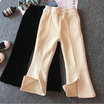 Girls' fleece pants 2022 autumn and winter new children's all-match casual foreign style flared pants corduroy slit trousers