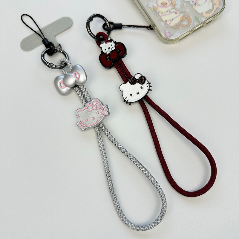 Cartoon Cute Kt Cat Phone Lanyard Short Retractable Non-Slip Wrist Strap Keychain Camera Ccd Hanging Chain