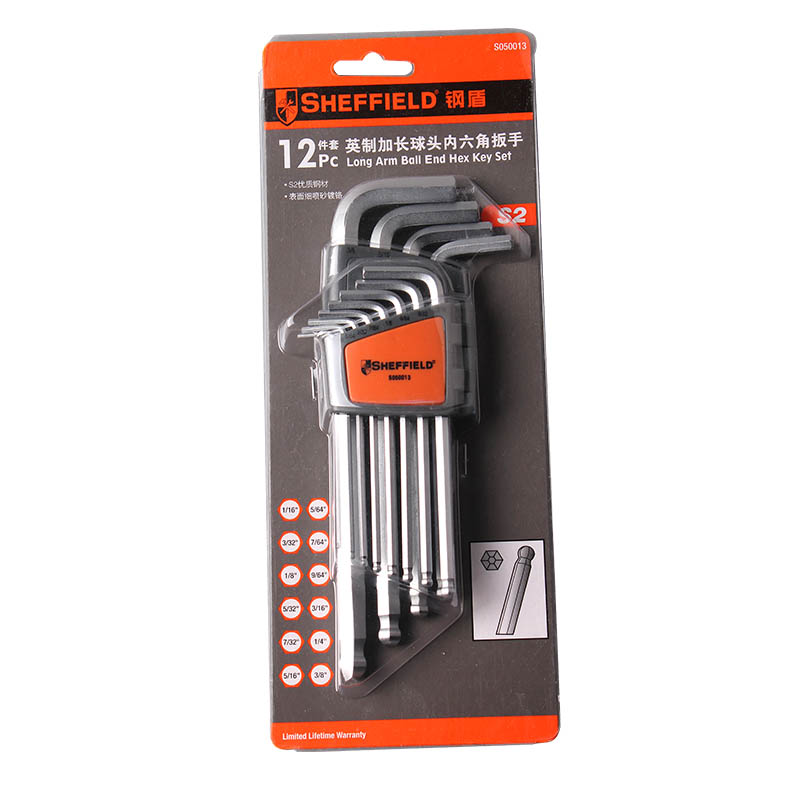 Steel Shield Tool British 12 Pieces Inner Hexagon Wrench Suit Long Ball Head Wrench Combined Suit S050013