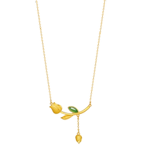Saturday blessing gold Hetian jade necklace solid gold chain pendant gold branch jade leaf gold inlaid jade neck ornament Chinese Valentines Day gift