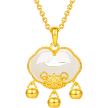 Saturday Blessing Jewelry Gold Gold Inlaid Jade Pendant and Tian White Jade Ruyi Pendant as a Chinese Valentines Day gift for your girlfriend